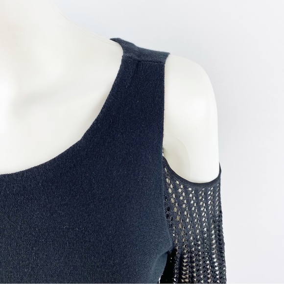 Ella Moss Black Cold Shoulder Knit Top with Sheer Sleeves Size M - Picture 5 of 9
